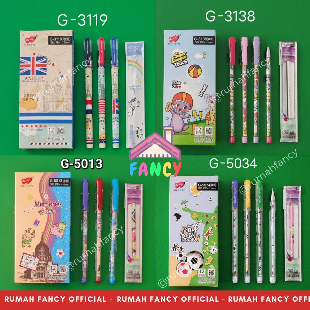 [GROSIR] 1LUSIN / 12 PCS Bolpen/ Pulpen/ Pena Zhi Xin 0,35 mm, 0,38 mm & 0,5 mm (Karakter Random)