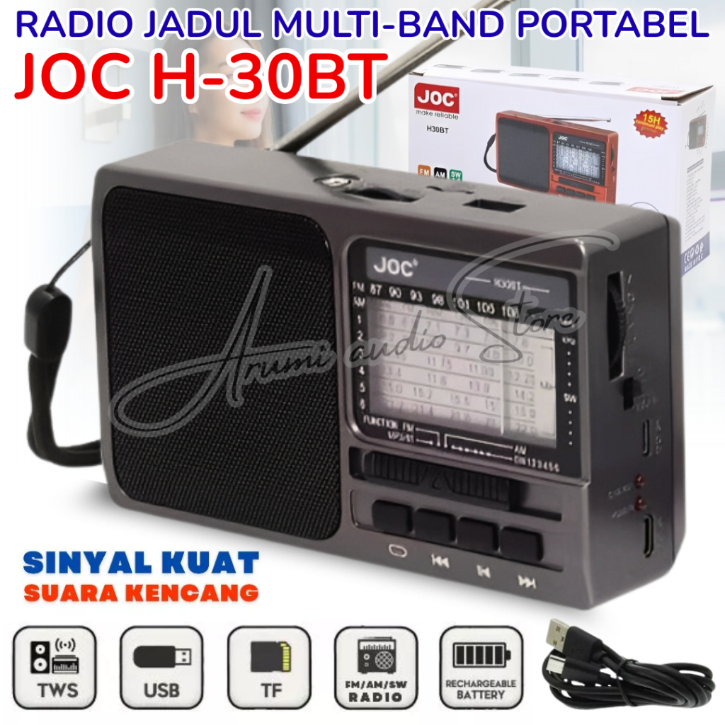 Speaker Radio Multi-Band Portabel dan Pemutar MP3Full Bass JOC H-30BT Fitur Terlengkap Tampilan Mewa