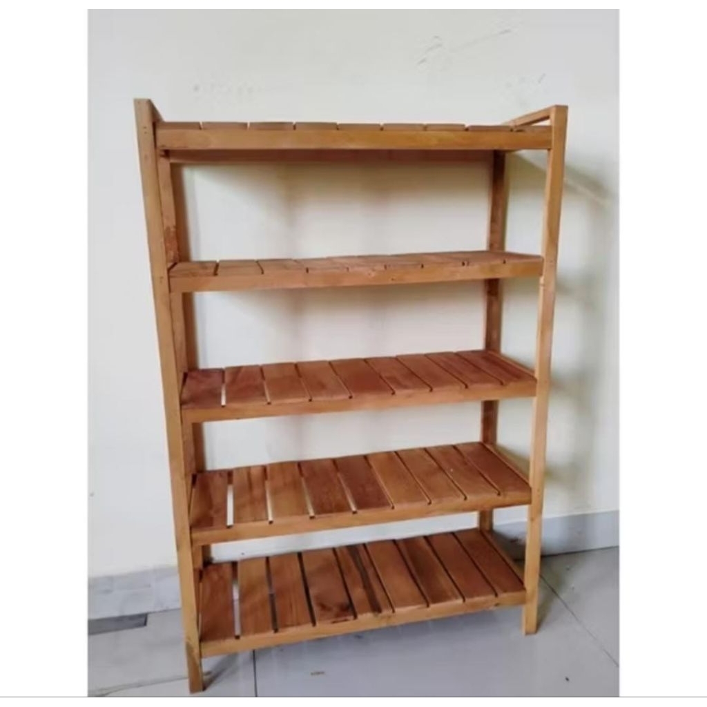 rak sepatu susun 5 berbahan kayu mahoni berkualitas