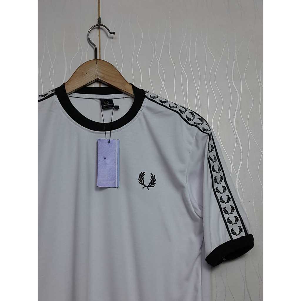 T-Shirt Korean Style Logo Sablon Premium || Kaos Pria Premium Putih List Fred Perry || Atasan Basic 