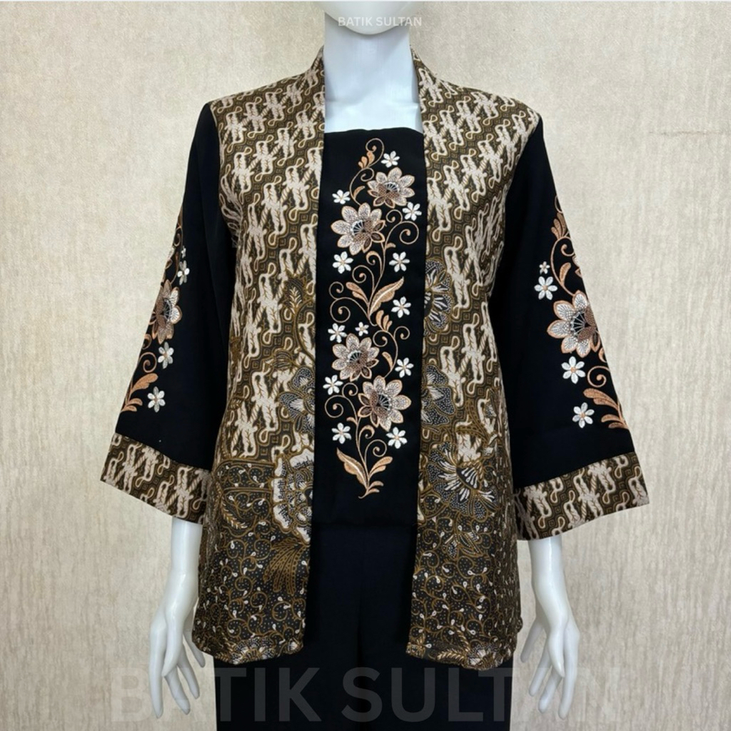 Atasan Batik Blouse Wanita Bordiran Premium Kain Katun Doby Elegan l Batik Cewe Mewah Kantor Kondang