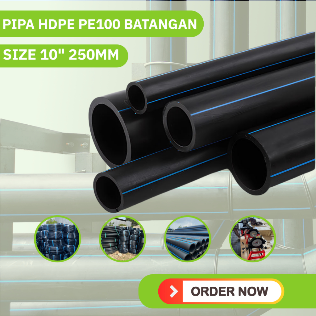Pipa HDPE Vinillon Batangan 10" PN10 250mm Murah | Pipa HDPE Tahan Banting