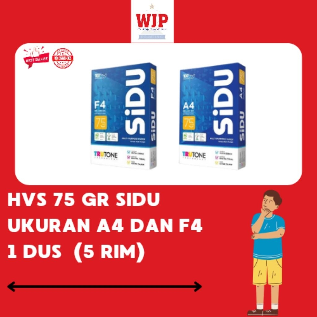 KERTAS HVS 75 GR A4 DAN F4 MERK SIDU  1 DUS (5 RIM)
