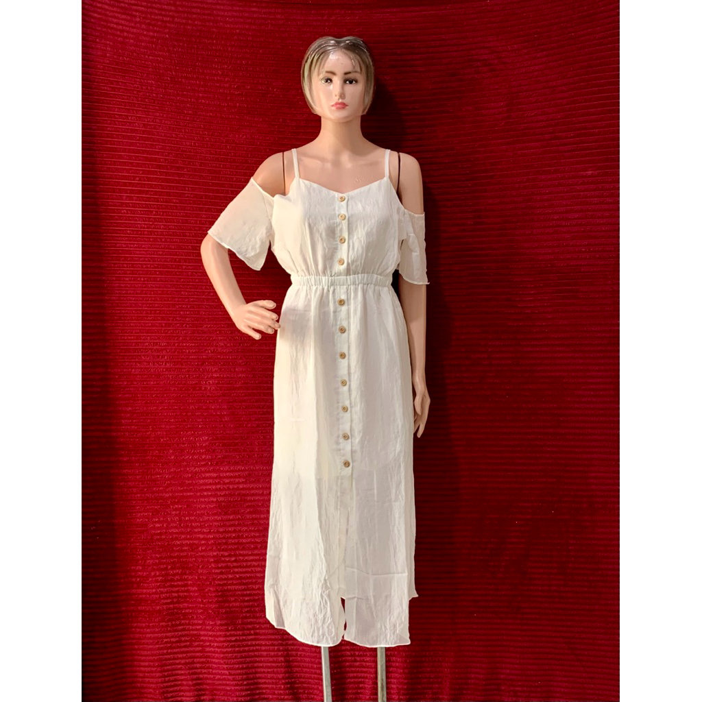 DRESS PUTIH TALI 1 - SABRINA WANITA -SHOULDER DRESS PANTAI