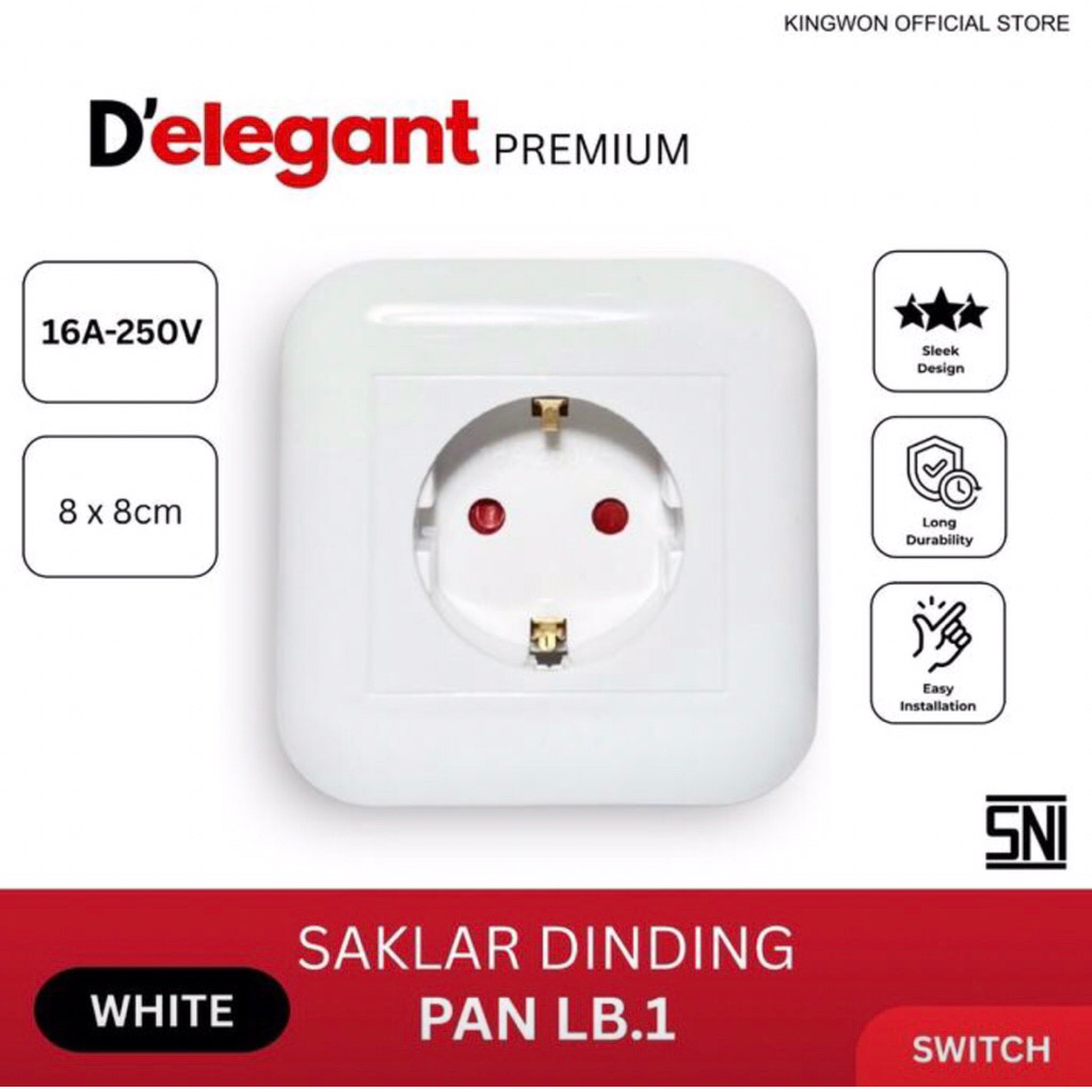 SAKLAR HOTEL DINDING INBOW STOP KONTAK LUBANG 1 SAKLAR MINIMALIS TANAM PREMIUM IB SNI D’ELEGANT LAMP