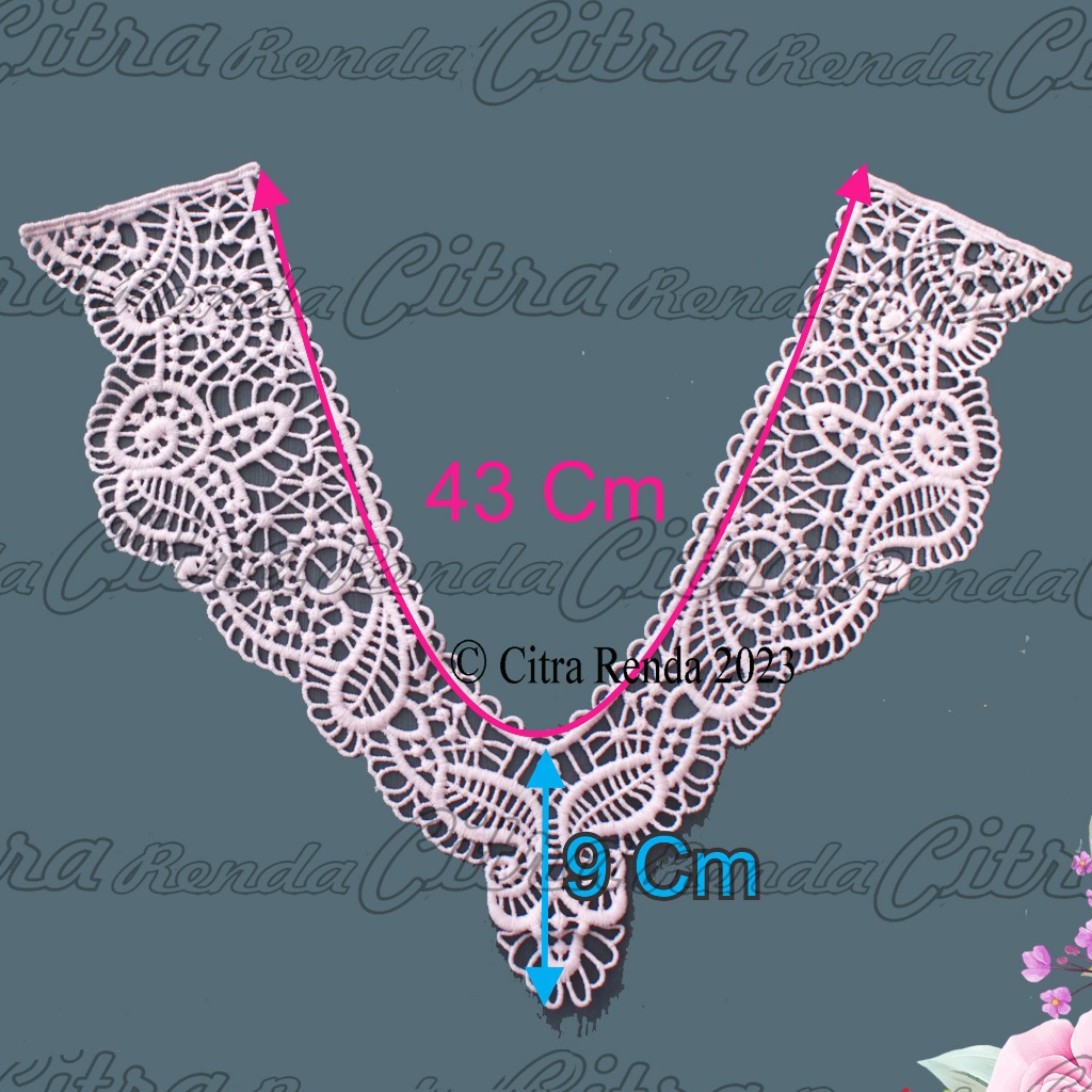 (Per Pcs) AP436 Kerah Bordir Tempel / Aplikasi Leher Cantik Pink Muda