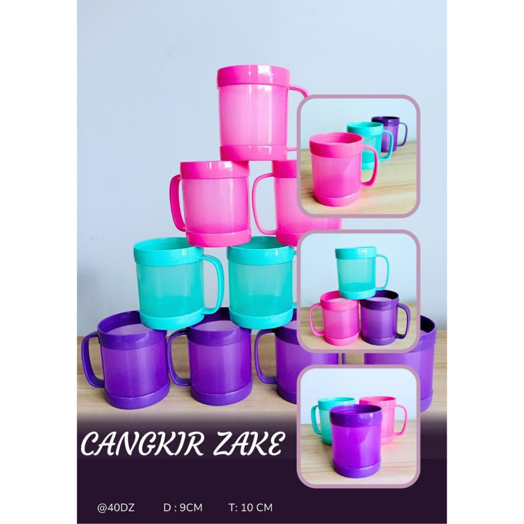 (12pcs) CANGKIR ZAKE/MUG WARNA/MUG PLASTIK/GELAS PLASTIK GROSIR/CANGKIR PLASTIK GROSIR