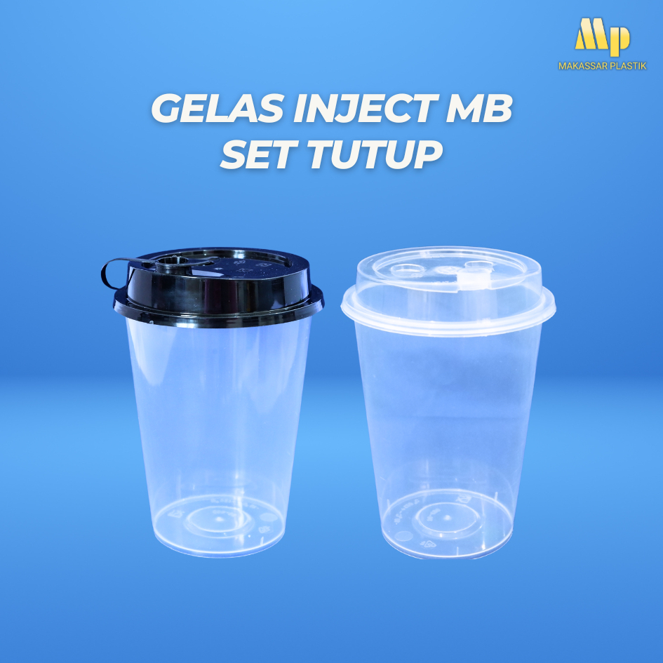 Gelas PP Inject Datar + Tutup / Gelas Cup Inject @25 Set