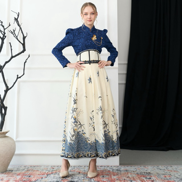 Kebaya Janggan Croptop Biru / Rok Janggan Angking Putih Navy / Kebaya Wisuda Moden