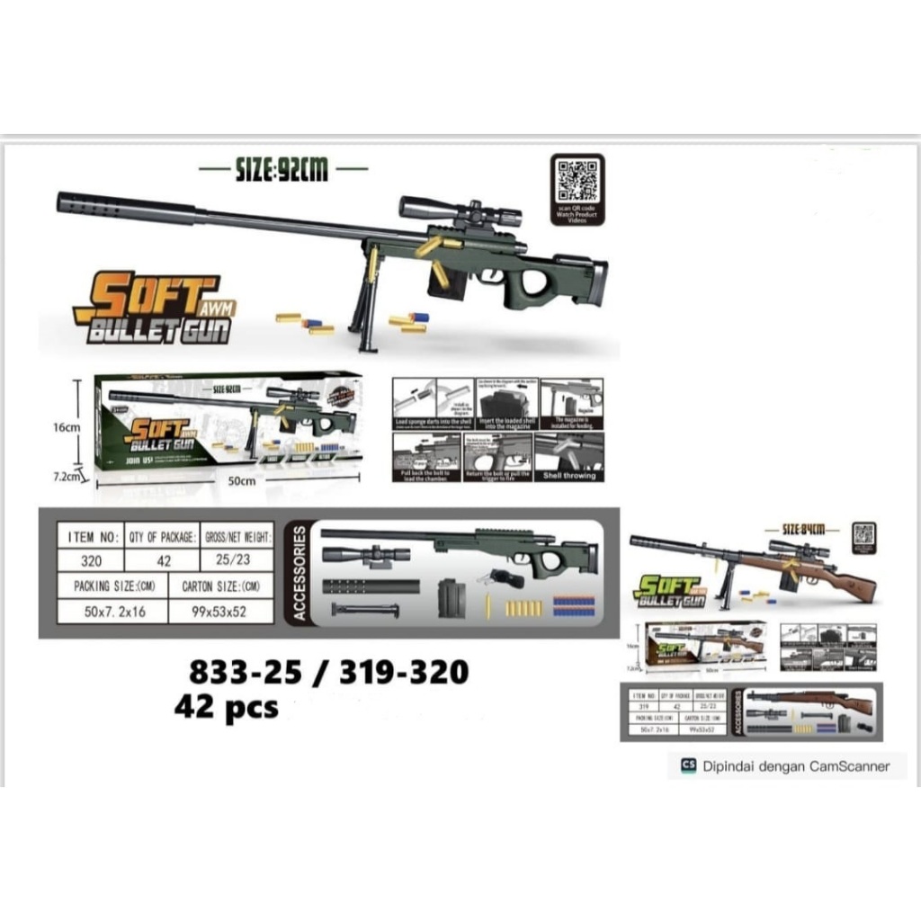 Mainan Anak Soft Bullet Gun - Tembakan Pistol KAR98K dan AWM