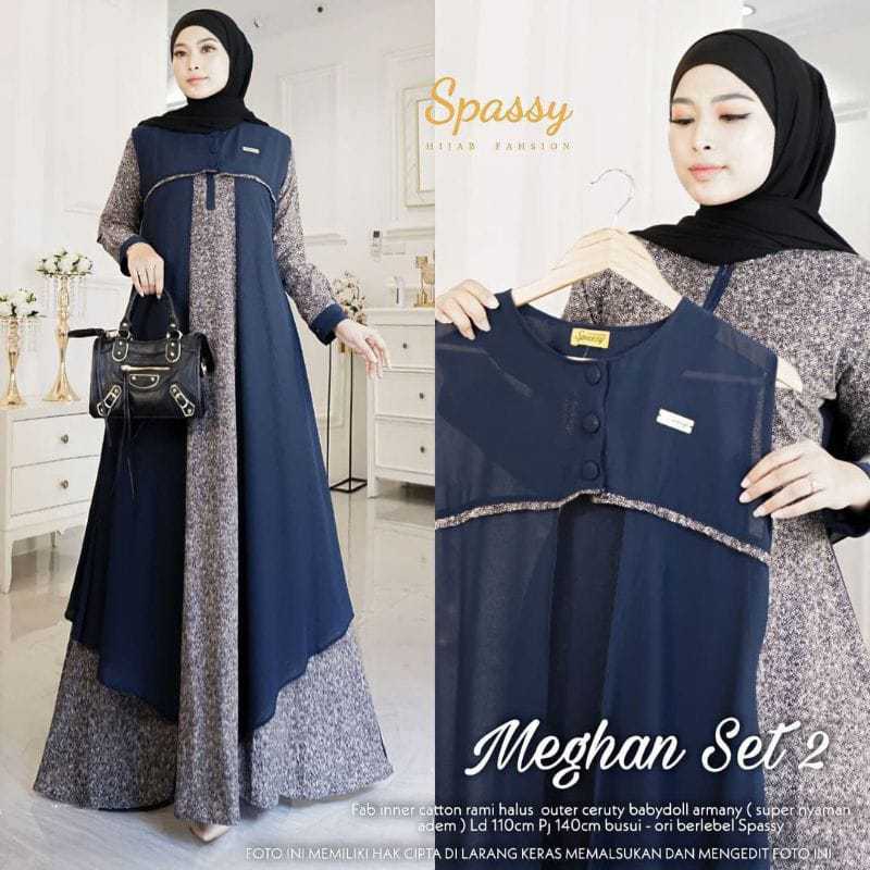 Meghan Set 2 / Gamis dress wanita motif Katun rami simpel / Terbaru