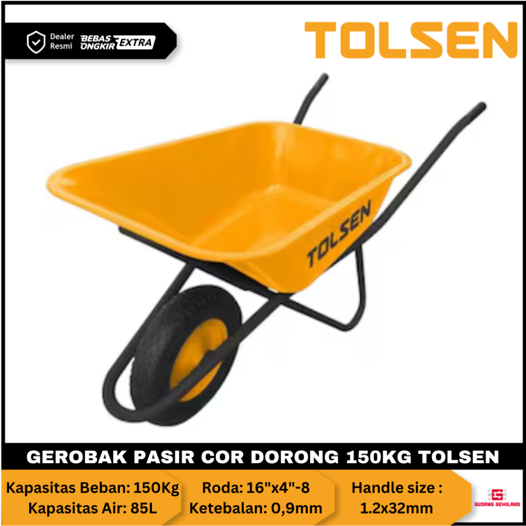 Gerobak Dorong Pasir Cor Lory Trolly  Gerobak Soromg Proyek Bangunan Kapasitas 150Kg Ban Hidup TOLSE