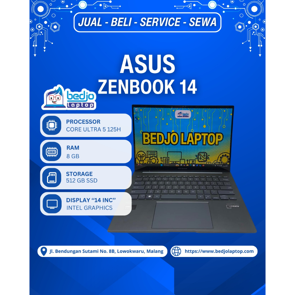 ASUS ZENBOOK 14 Terkini Laptop ASUS Core Ultra 5 RAM 8GB, Laptop Asus Second Touchscreen