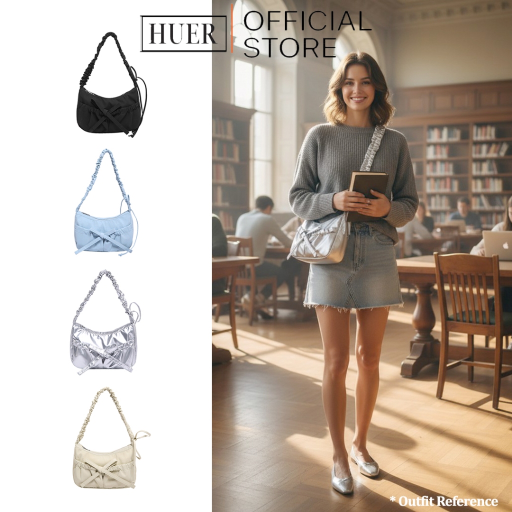 HUER ~ Tas Wanita Foveca Nylon Lightweight Scrunch Hobo Bag 9548-002 #3992