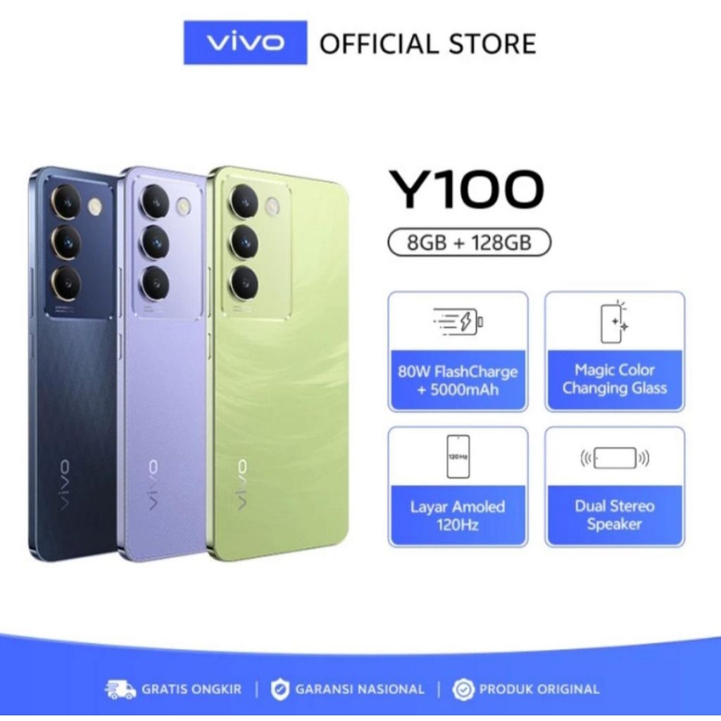 HP VIVO Y100 4G 8/128 GB - VIVO Y 100 4G RAM 8GB ROM 128GB GARANSI RESMI