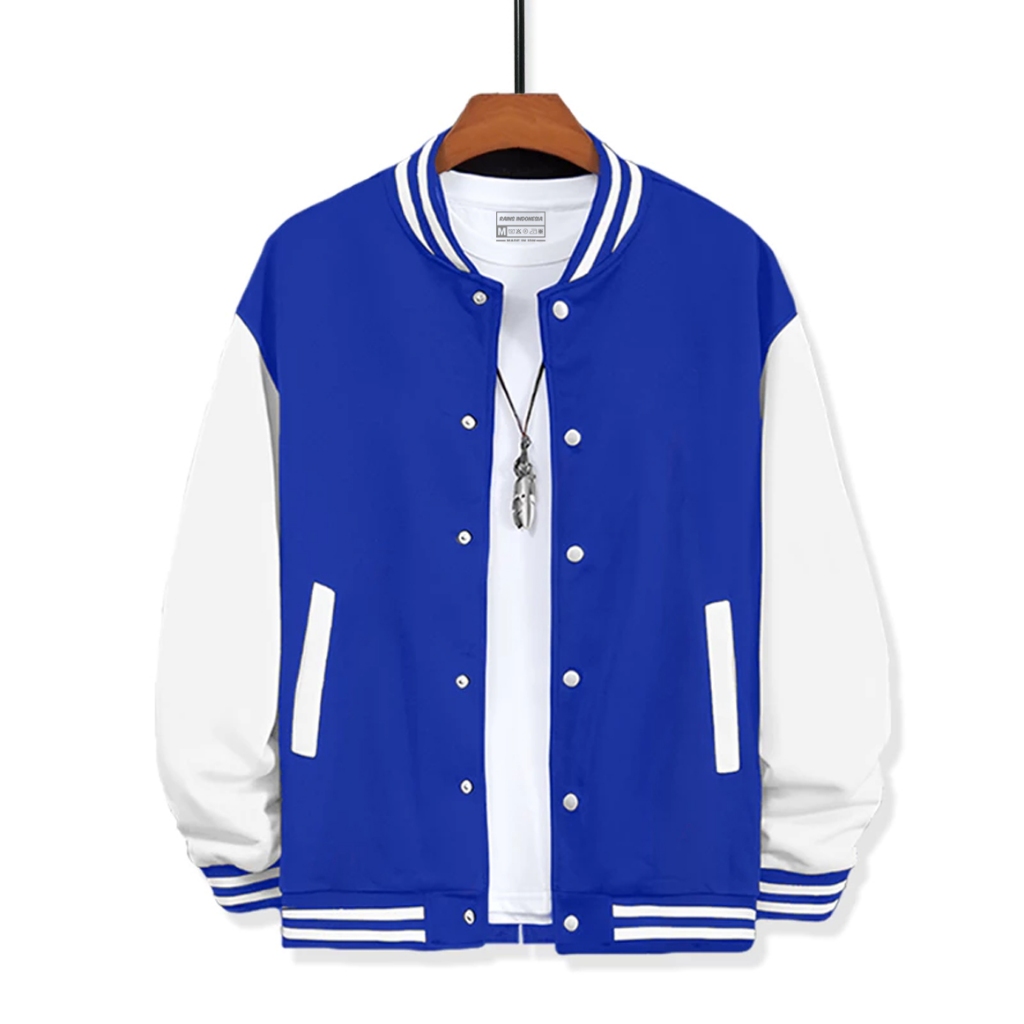 Rainstyle Varsity Polos Jaket Varsity Polos Biru Putih Unisex