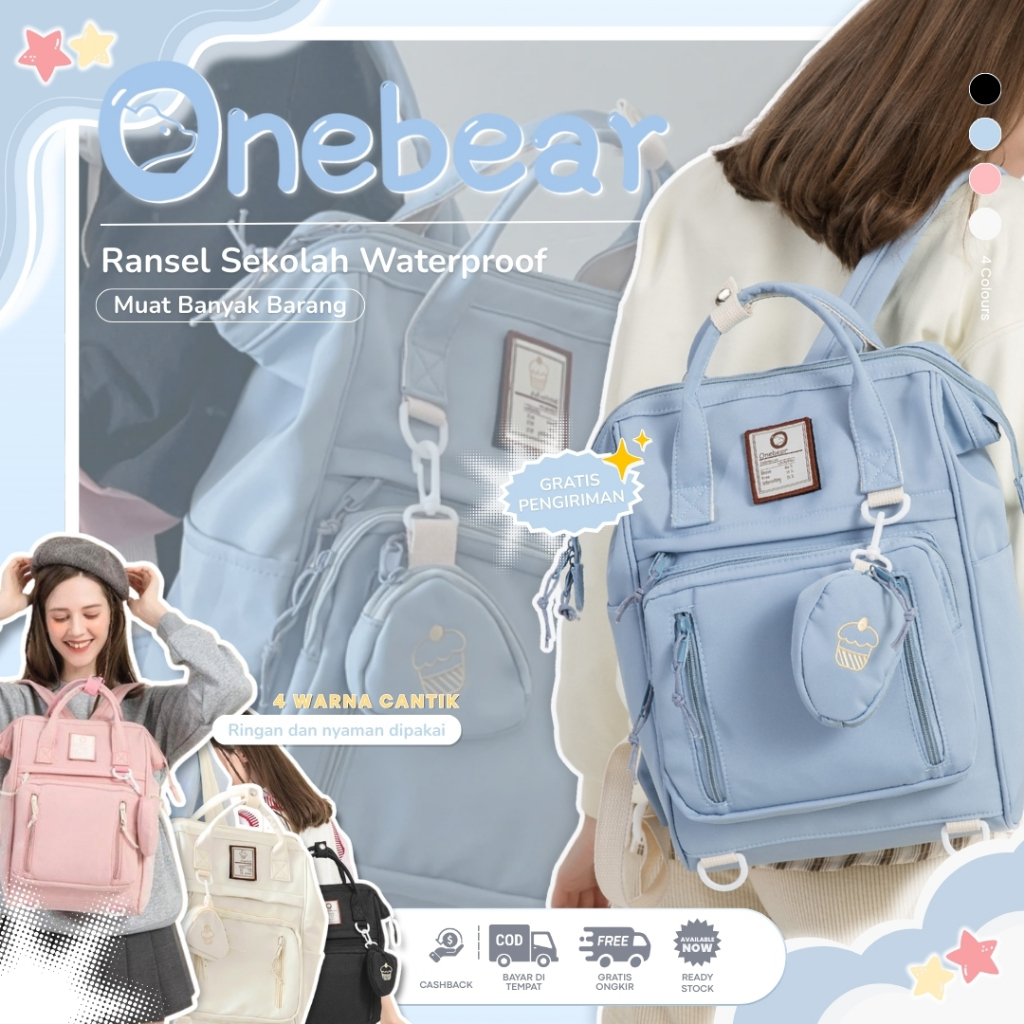 Onebear backpack korea sma wanita tas sekolah ransel Fashion waterproof laptop backpack Jepang retro