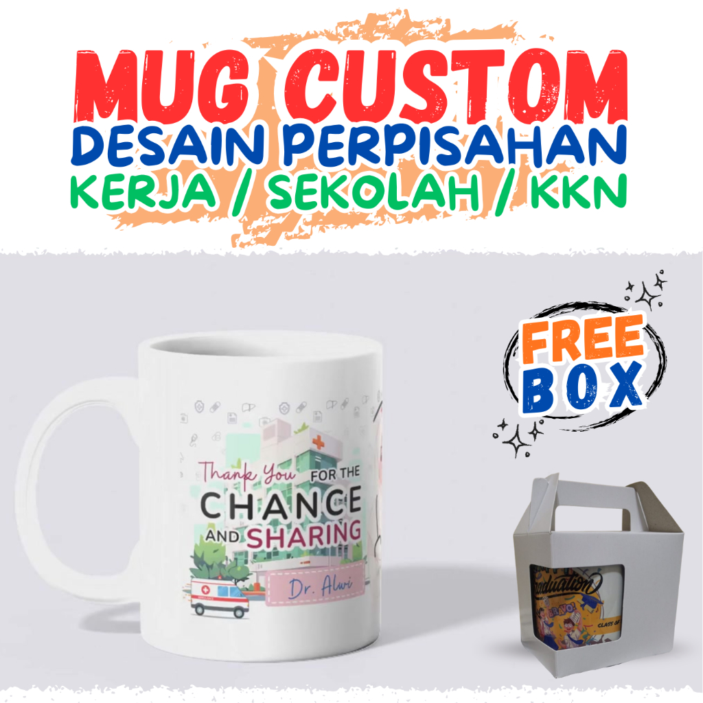 Hadiah Perpisahan Rekan Kerja Pensiun Magang Berkesan Free Custom Nama Logo Karakter