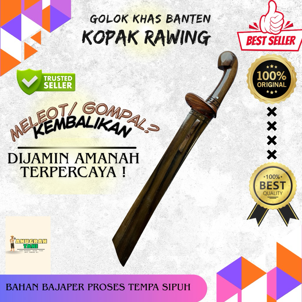 GOLOK KOPAK DAWING 40cm MODEL JENGKOLAN KHAS BANTEN // BAJAPER TEMPA SIPUH // KAYU SONOKLING NATURAL
