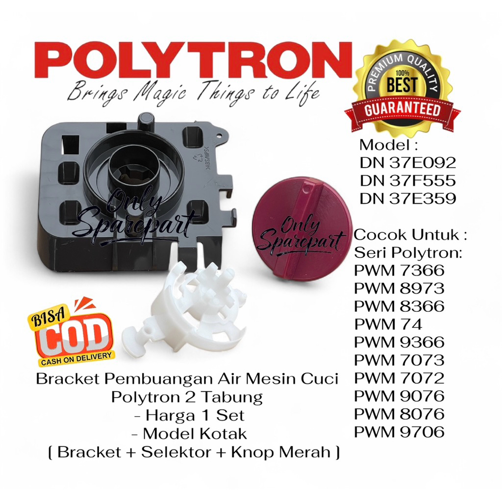 1 Set Bracket + Selector + Knop Merah - Braket Mesin Cuci Polytron Model  KOTAK -DN37E359- Seri PWM 