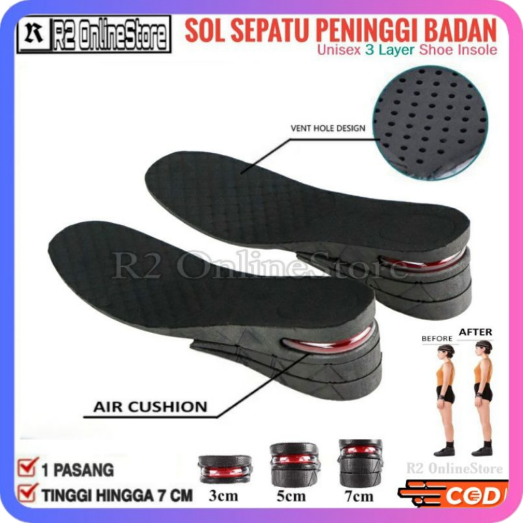 3 layer Insole Sol Sepatu Penambah Tambah Tinggi Peninggi Badan 7 cm Sol Sepatu Peninggi Badan