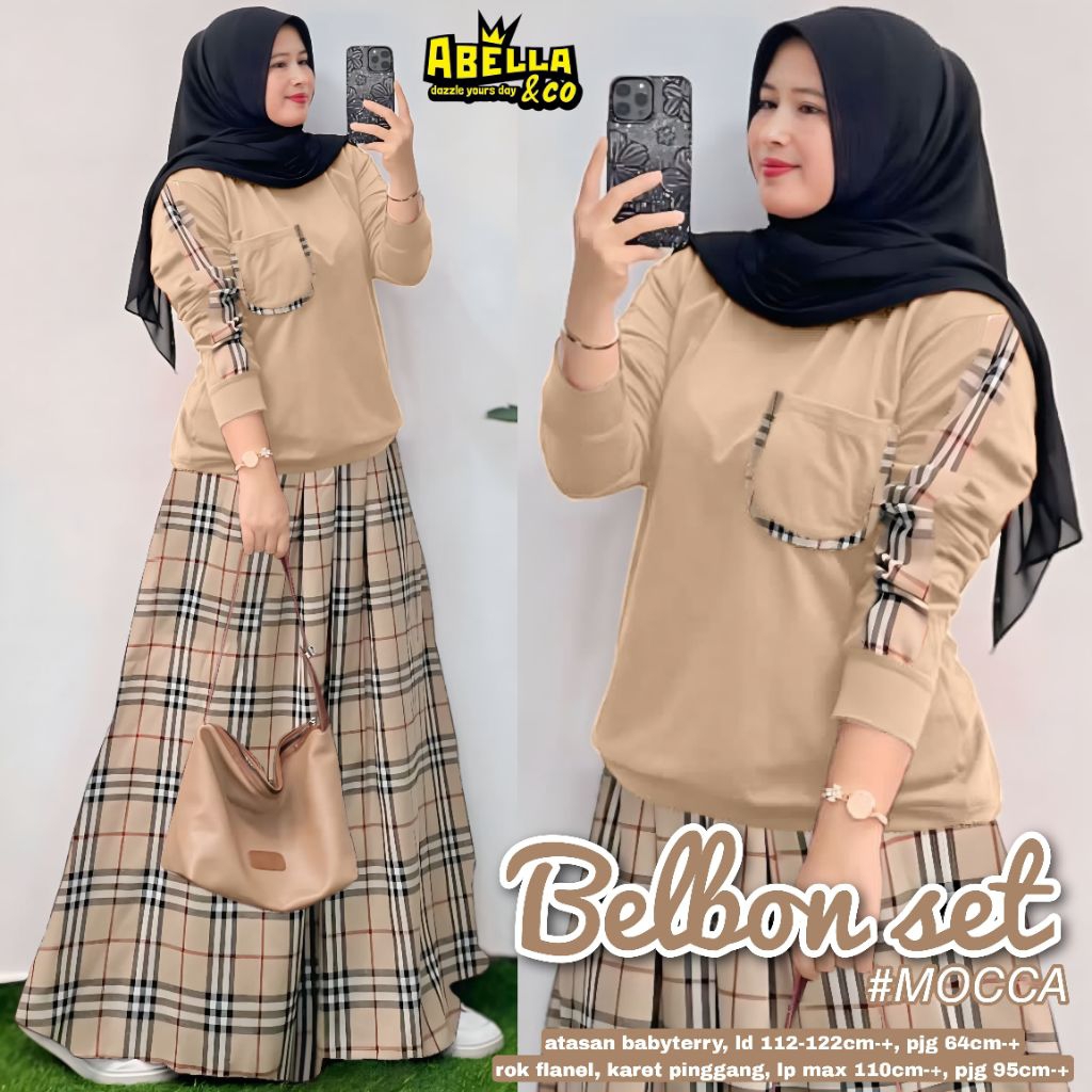 Setelan Wanita Baju Dan Rok Belbon Set Atasan Bebyterry Rok Flanel