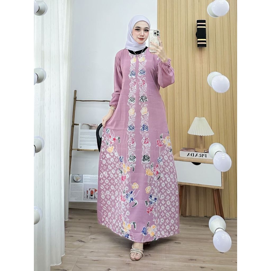 Gamis Batik Encim Adem Nyaman Panjang Muslimah-Pink cagak