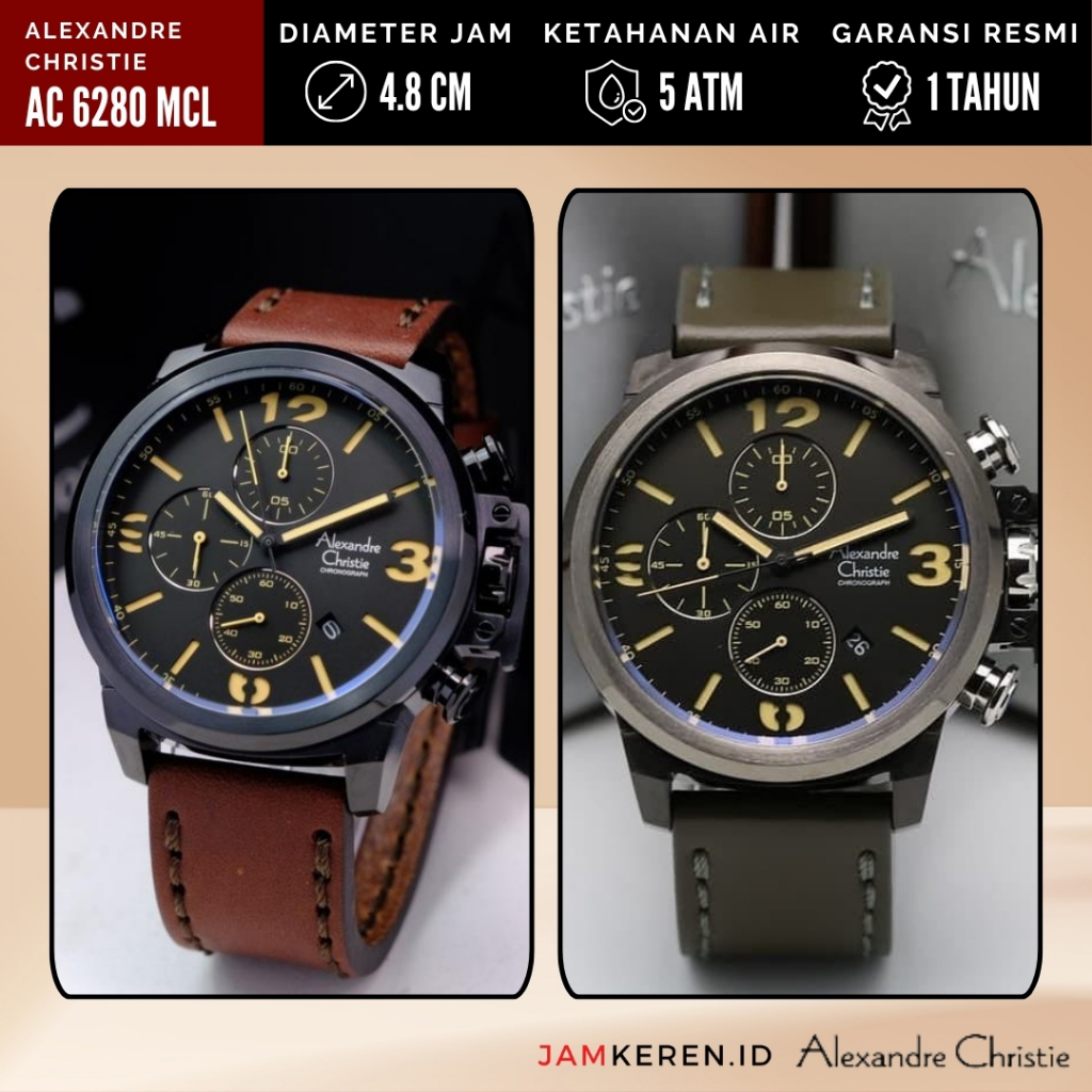Jam Tangan Pria - Alexandre Christie - Jam Tangan AC - Jam Tangan Tali Kulit AC 6280 MCL Original
