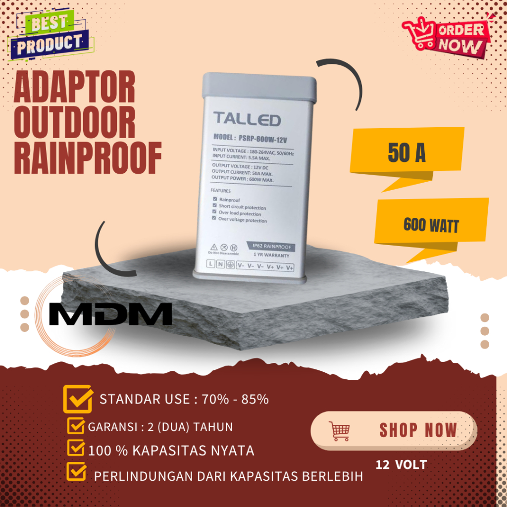 ADAPTOR / POWER SUPPLY RAINPROOF TALLED 12V 50A 600W