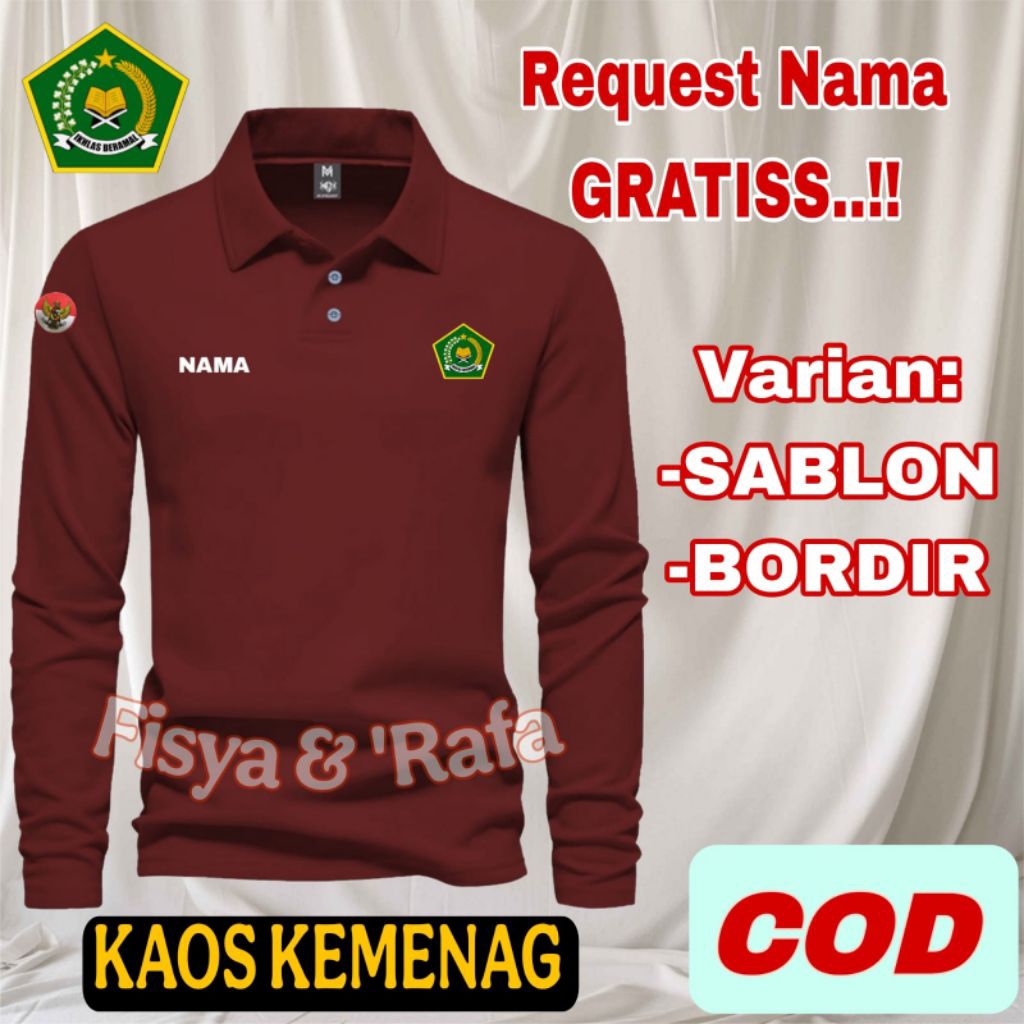 kaos kemenag lengan panjang kaos polo merah maroon bordir logo kemenag sablon logo kaos kerah gratis