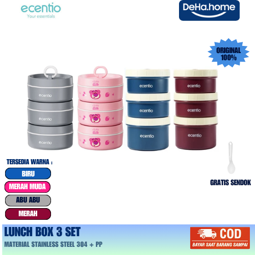 Ecentio lunch box/tempat makan 3 set stainless steel