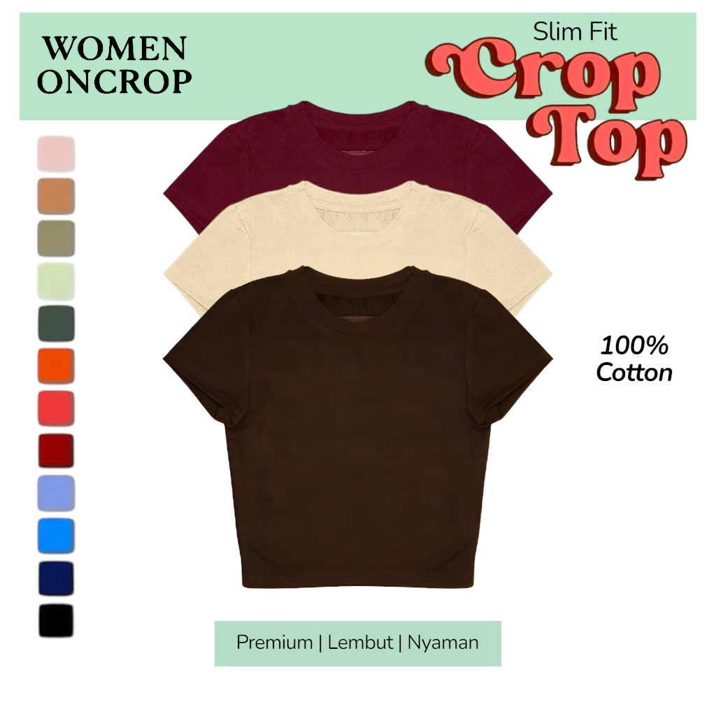 BASIC CROP TOP SLIM FIT LENGAN PENDEK KAOS CROP TEE Crop Top Baju Wanita Crop Top Korea Crop Tee