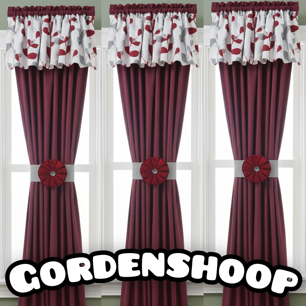 Gorden Kupu Kupu Minimalis Poni Bunga Lebar Katun Embos Jendela Kecil Abu-abu