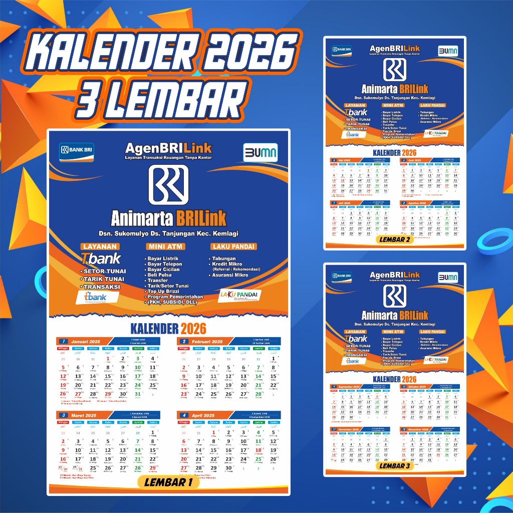 KALENDER 2026 3 LEMBAR AGEN BRILINK