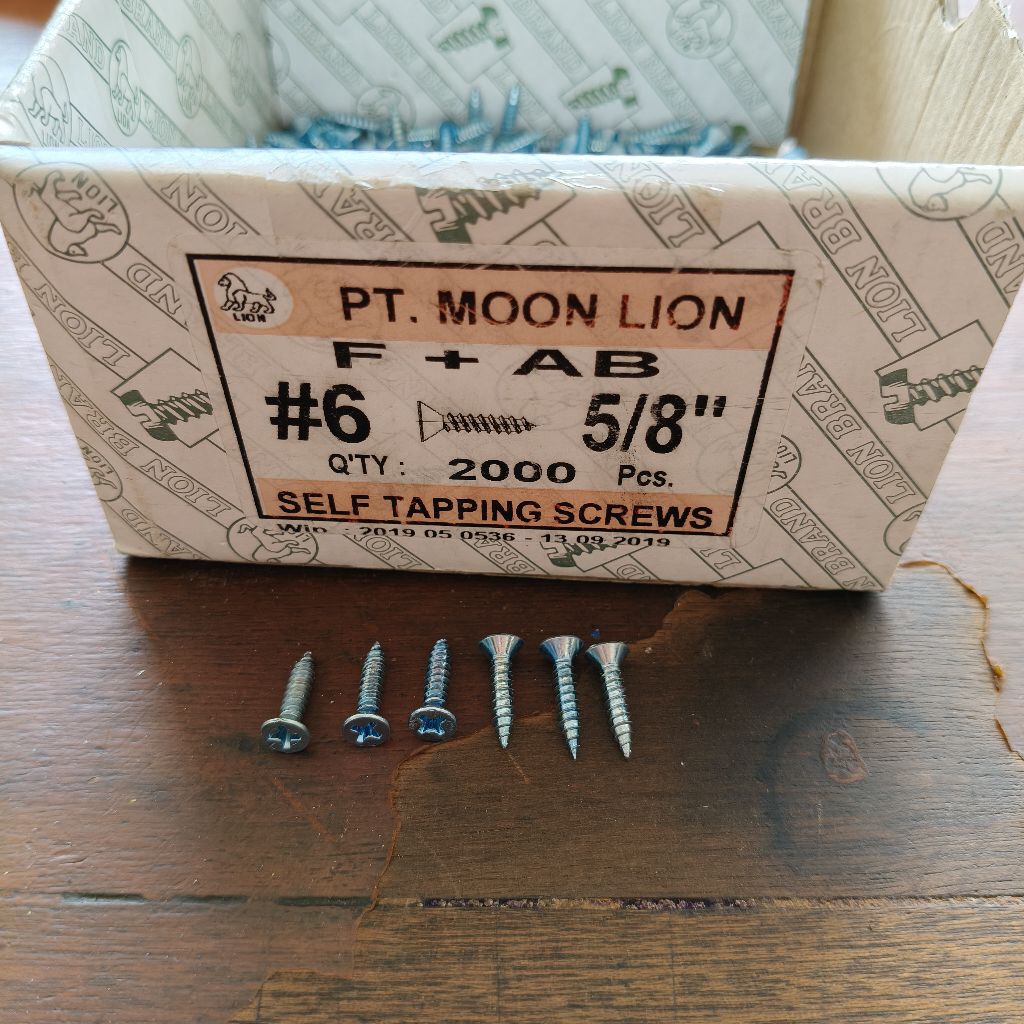 Per Pcs Skrup putih kecil 6x5/8 inch sekrup paku ulir ±1,6 1.6 cm kepala rata pakai obeng