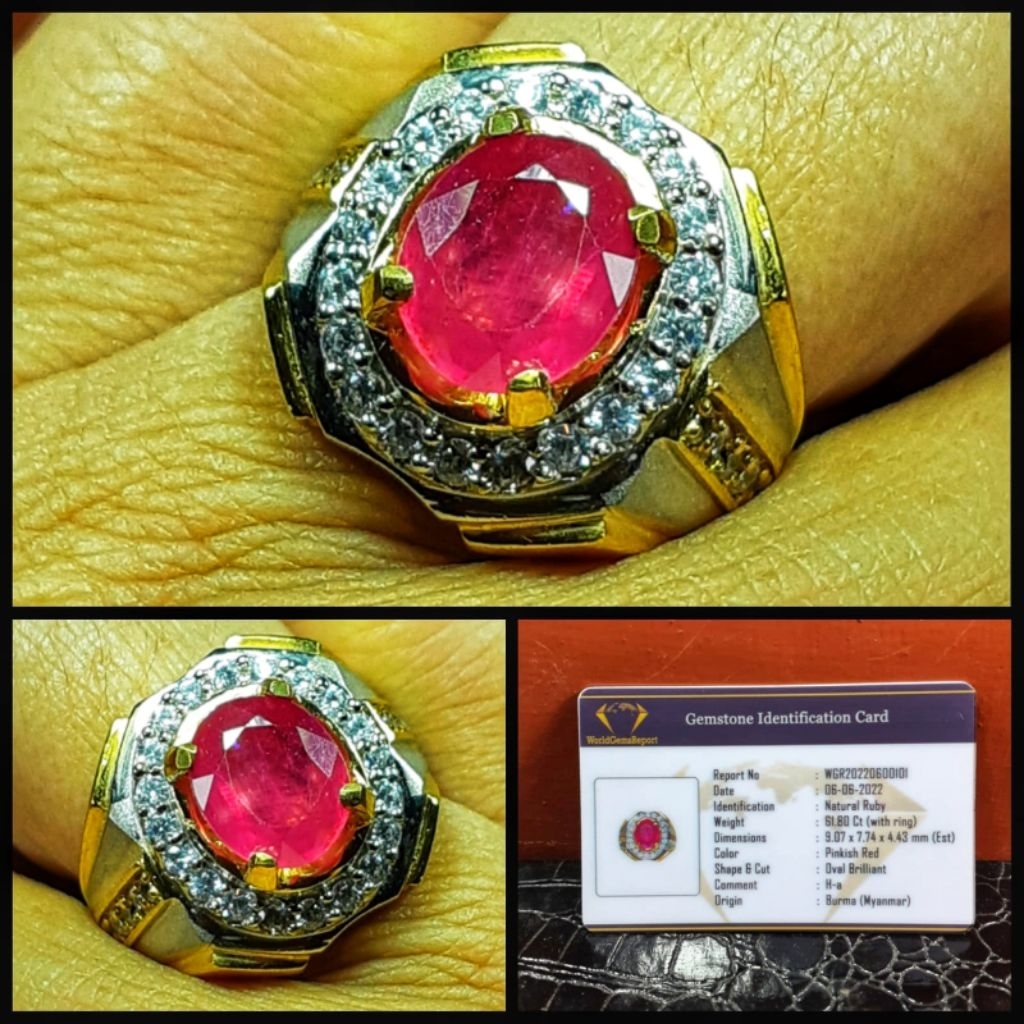 cincin permata ruby delima burma asli kelas kontes ya