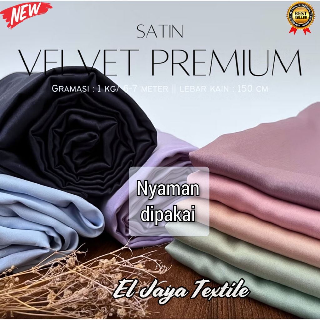 ✅ Kain Satin Meteran (harga stengah meter) Kain Satin Velvet / Kain Furing Brokat Tile, Seragam Brid