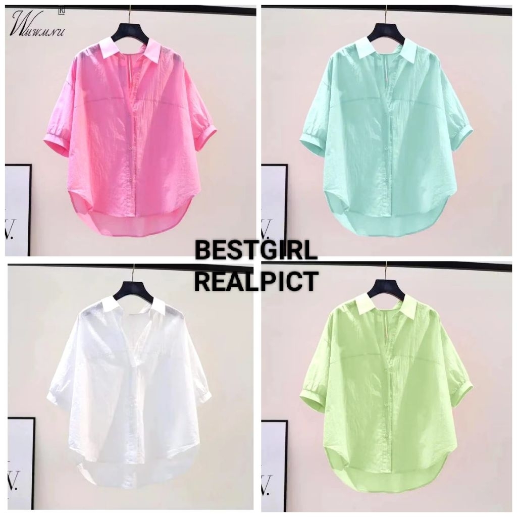 BESTGIRL KEMEJA POLOS KATUN POPLIN PREMIUM LENGAN 3/4/KEMEJA WANITA POLOS KATUN POPLIN PREMIUM