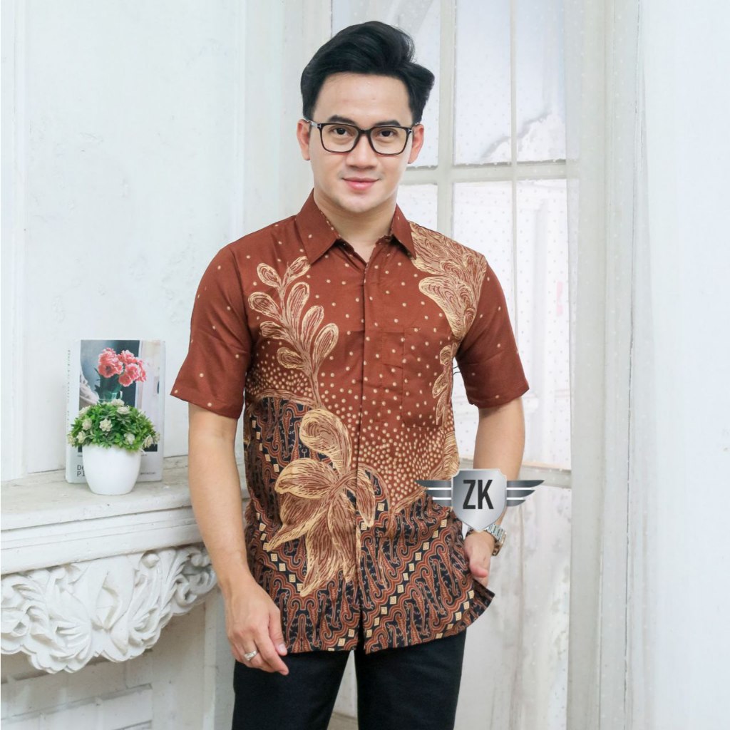 022 Zahira Batik HRB026 Kenongo Hem Kemeja Batik Pria Lengan Pendek  Katun Primis Halus M L XL