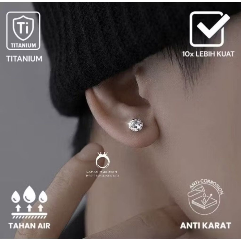 Anting Magnet Bulat berlian silver Murah Termurah Pria Wanita Tanpa Lubang Tindik Telinga Fashion Ko