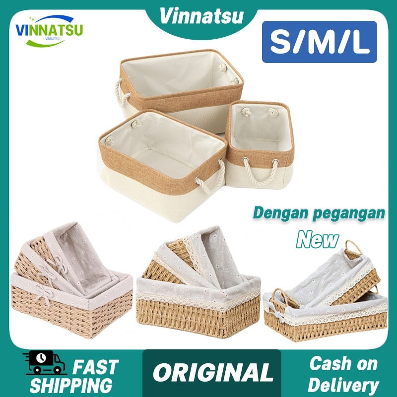 Vinnatsu S/M/L Keranjang Kotak Rotan Mini Basket Kotak Penyimpanan Keranjang Rotan Penyimpanan BoxKe