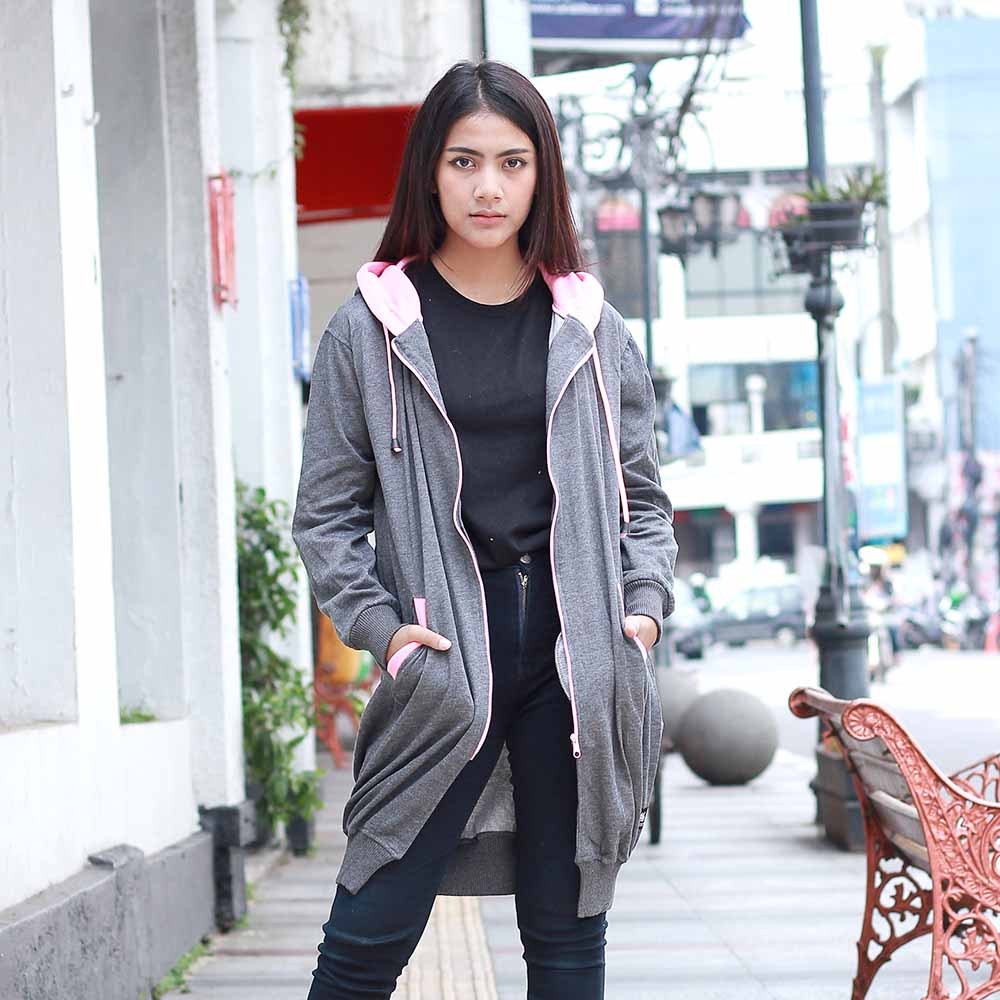 Jaket Cewek Remaja Sekolah SMA SMP Wanita Kekinian Panjang Abu