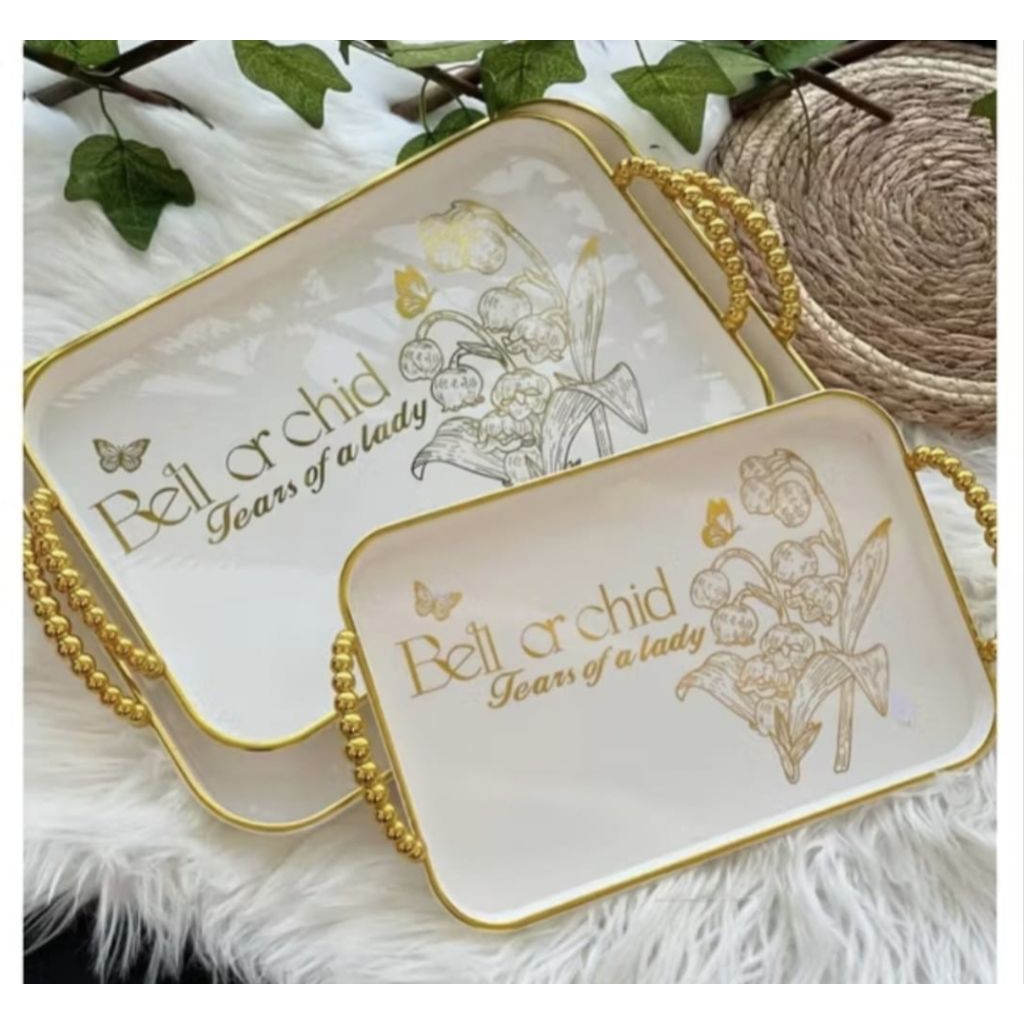 M1 Nampan Gold Mewah Nordic Luxury Tray Dekorasi Nampan Tray Mewah Nampan Dengan Pegangan Gold