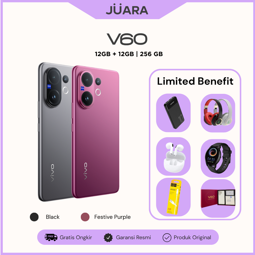 (HP PROMO) VIVO V60 5G RAM (12 + 12/256 GB) | ZEISS | IP68 IP69 | TELEPHOTO | 6.500 MAH | original g