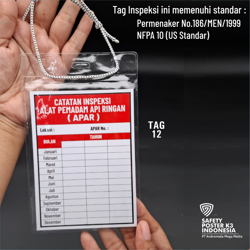 Safety Tag Catatan Inspeksi Alat Pemadam Api Ringan, Laporan Apar, Log Apar, Label Apar, Kartu Apar 