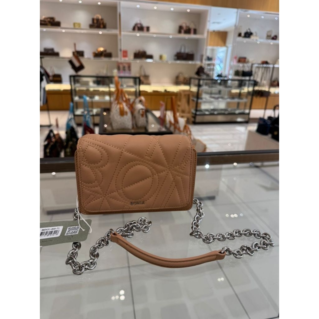 READY STOCK tas bonia original sling bag rantai leather emboss - coklat