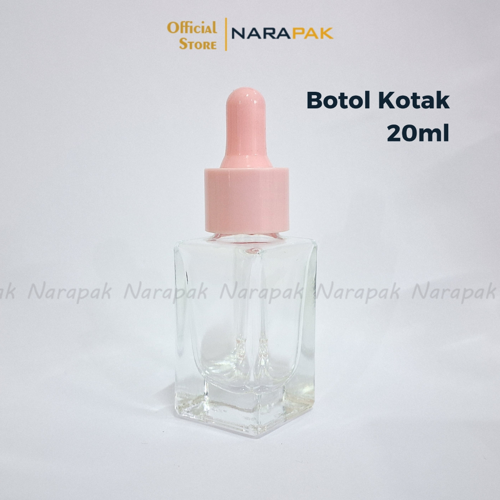 Botol Kaca 20ml Kotak Bening Tutup PINK Botol Pipet Skincare Serum Dropper 20KT