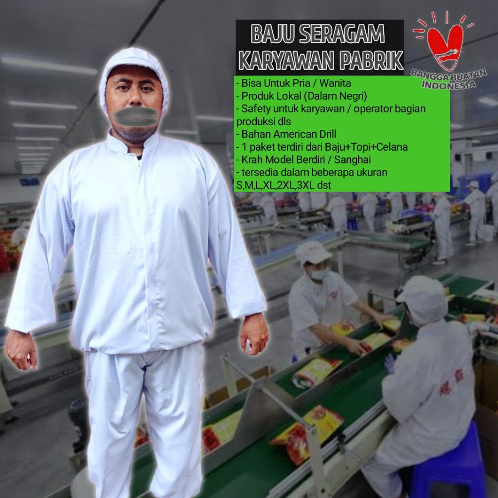 Baju Safety Karyawan Produksi Pabrik Kerja Seragam Pria Wanita Makanan Jepang Udang Mie Mayora Wearp