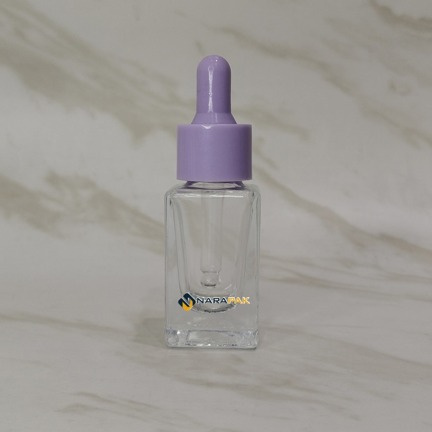 Botol Kaca 20ml Kotak Bening Tutup Ungu Botol Pipet Skincare Serum Dropper 20KT
