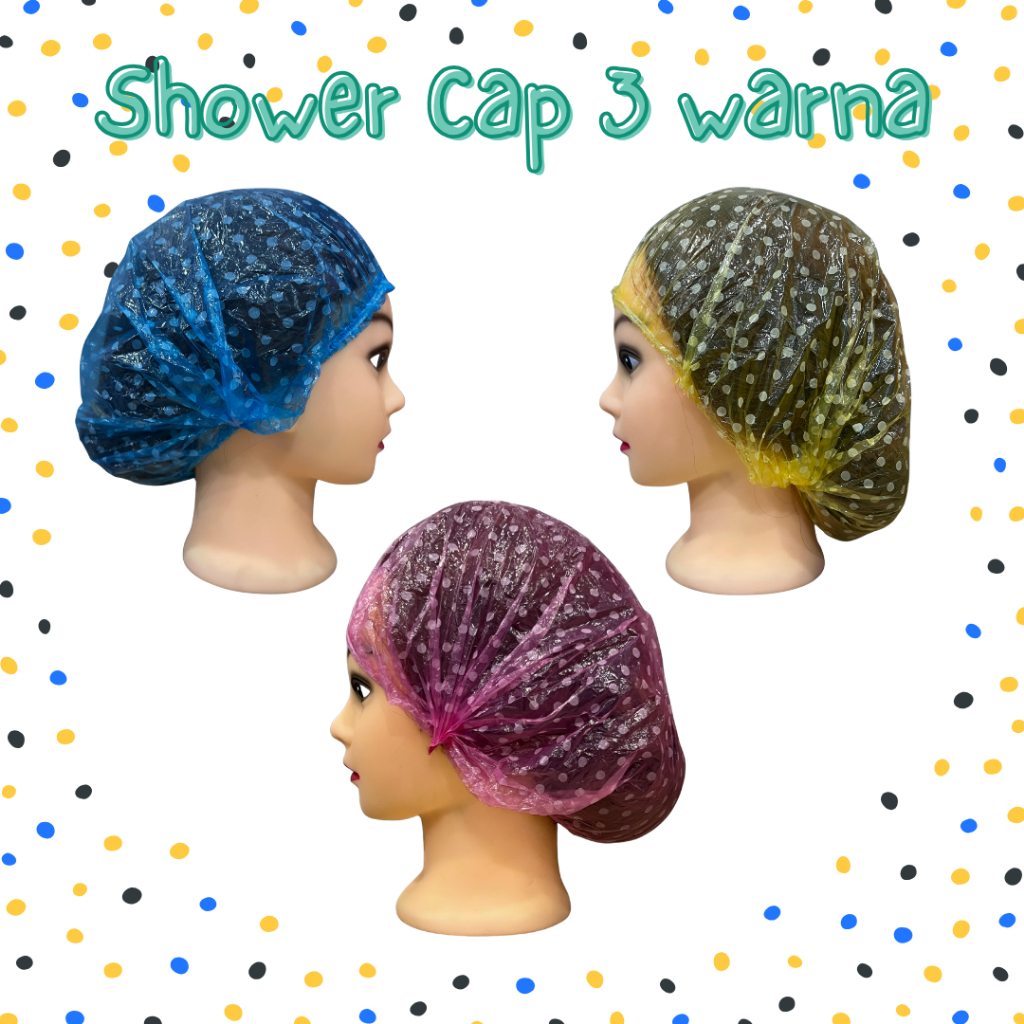 Shower Cap 3 Warna Polkadot BAGUS SUPER | Topi Mandi Bahan Plastik
